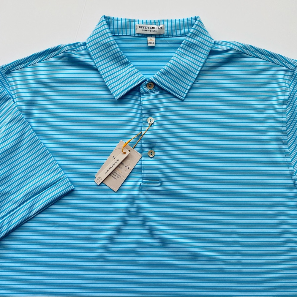 Peter Millar Heritage Performance Jersey Polo L Caribbean Blue Summer Co…